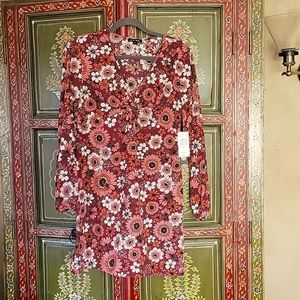 NWT AS U WISH dress. Size Med. Burgundy and creamish/pink floral.